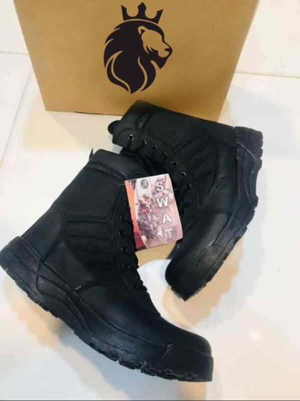 men's long army boots, black swat