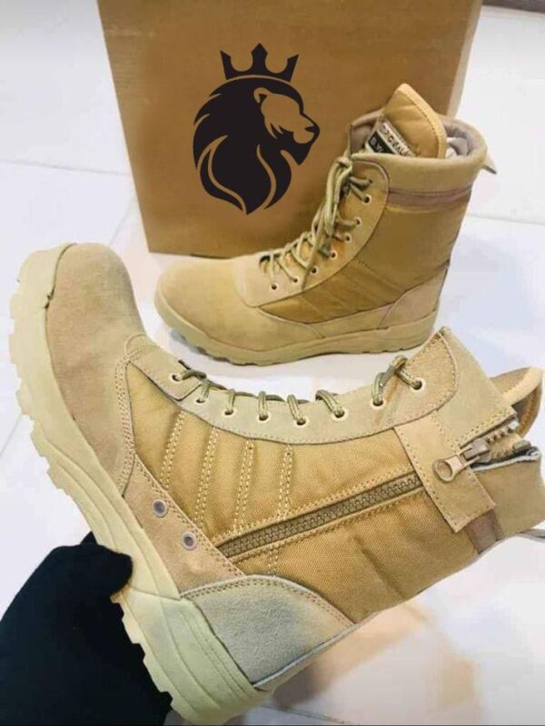 men's long army boots, beige swat