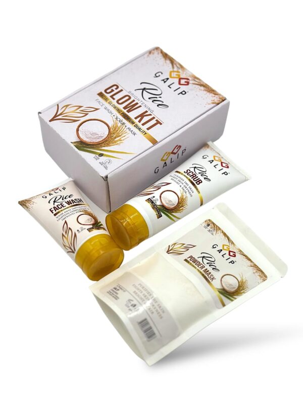 galib rice facial kit - 3-step skincare set with wash, scrub, and mask