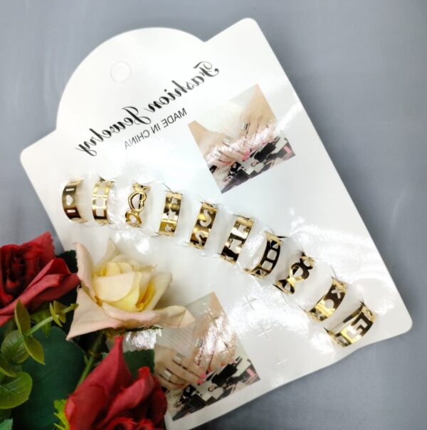 pack of 10 adjustable multiple design ring set - golden