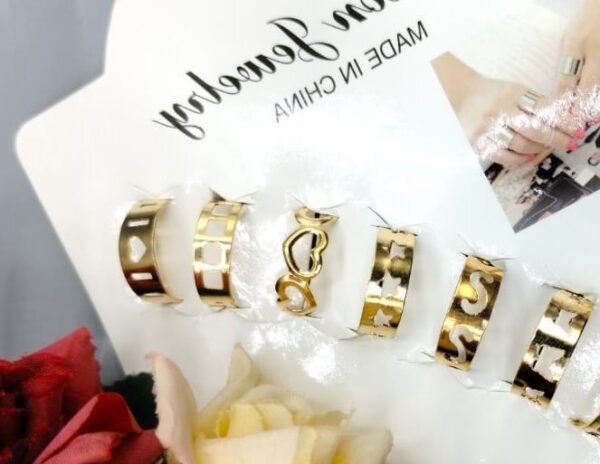 pack of 10 adjustable multiple design ring set - golden - Image 3