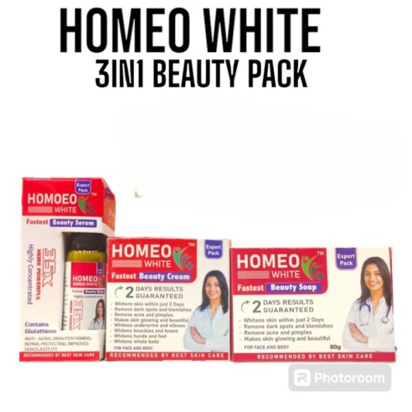 homeo white beauty pack: cream, soap, and serum for radiant skin