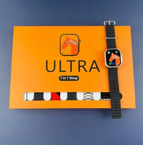 waterproof 7-in-1 ultra smart watch 2.01 with 2.1-inch full hd screen with series 8 wireless charging and 7 straps(random colors)