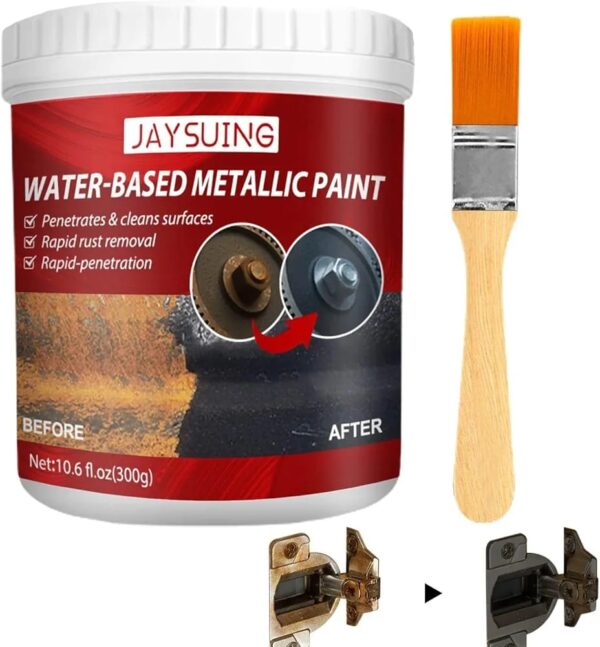 (300g) - water-based metallic paint with brush anti rust protection coating for removing rust from metal - with brush (random color)