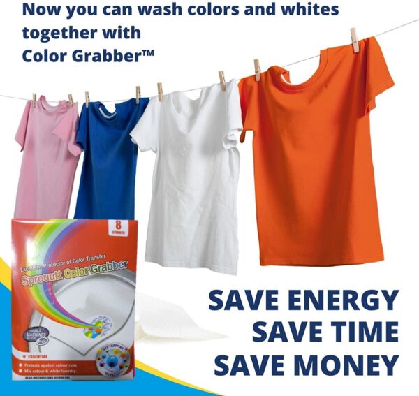sprouutt color grabber - 8 sheets stain remover | protects laundry from color runs or bleeds | color catcher, dye trapping sheet