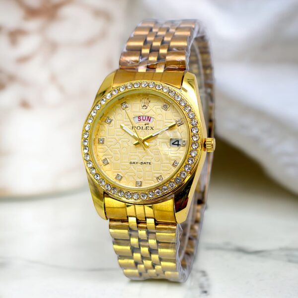 rolex luxury stone with date & day chain ladies wristwatch