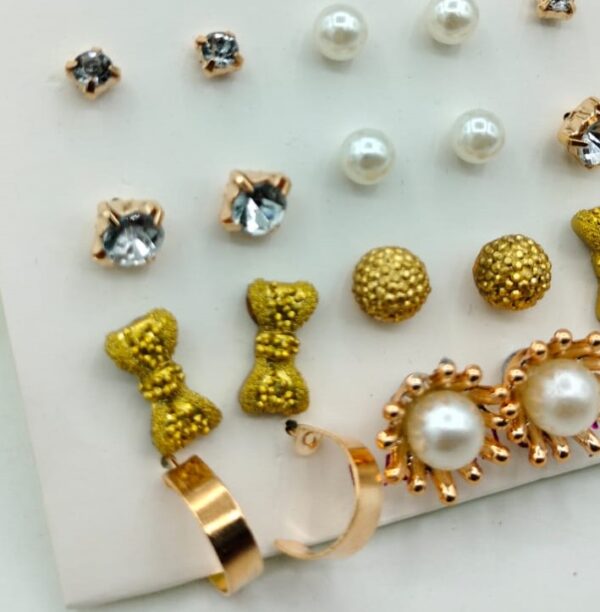 (12 x studs pair) trendy artificial stones ear studs - golden tie - Image 2
