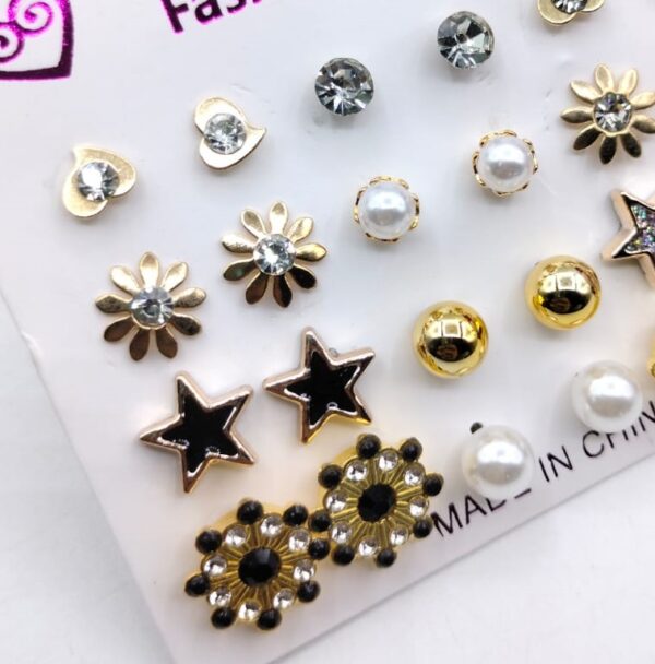 (12 x studs pair) trendy artificial stones ear studs - black star - Image 3