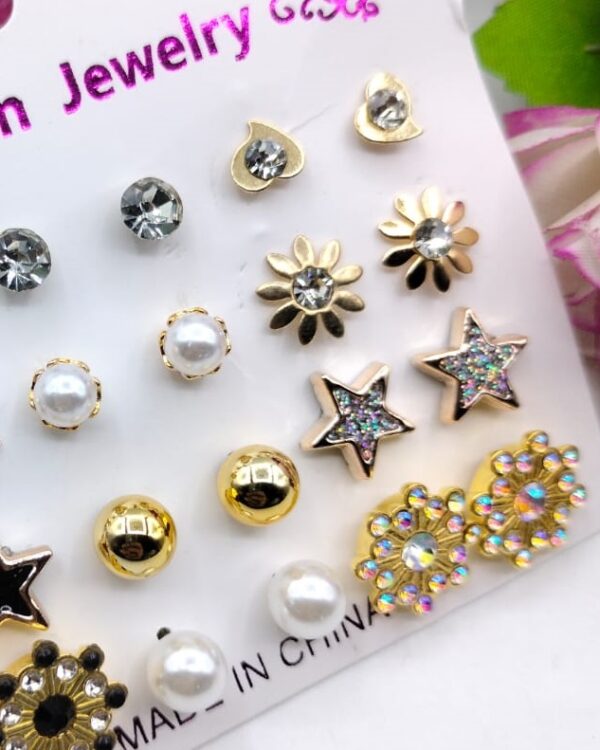 (12 x studs pair) trendy artificial stones ear studs - black star - Image 2