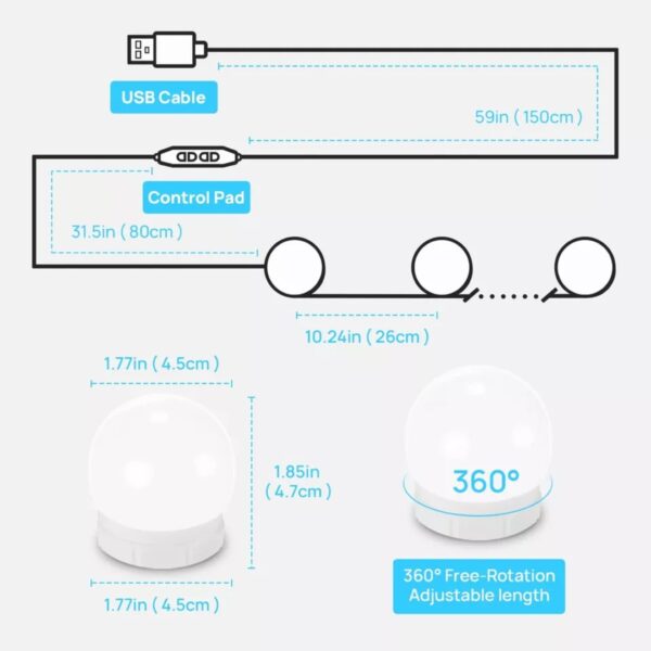 vanity mirror lights – usb vanity lights makeup lighting 10 dimmable light bulbs - Image 4
