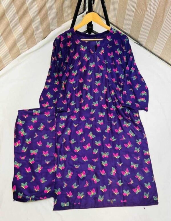 butterfly print 2pc linen dress - Image 2