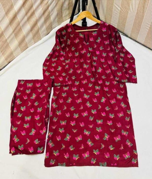 butterfly print 2pc linen dress - Image 6