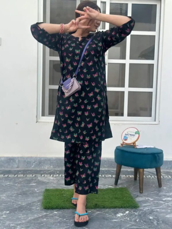 butterfly print 2pc linen dress - Image 12