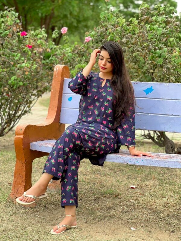 butterfly print 2pc linen dress - Image 24