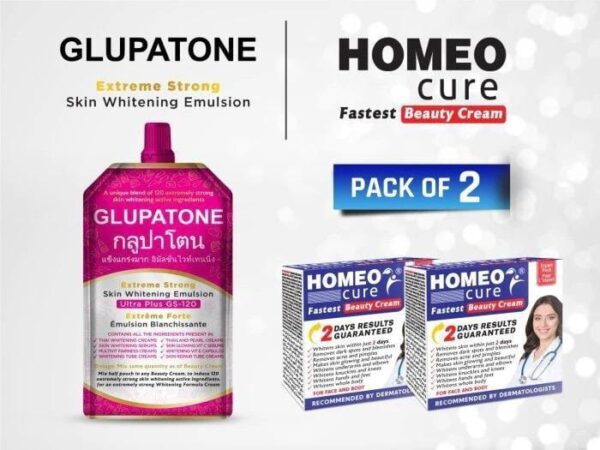 2 homeo cure beauty cream & 1 glupatone pack of 3