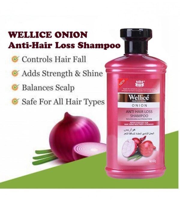 "wellice onion anti hair loss shampoo - strengthening & nourishing formula for thicker, fuller hair - Image 2
