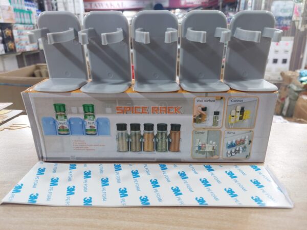 self adhesive wall mounted spice rack stand with sticker kitchen seasoning storage rack (random color) - Image 2