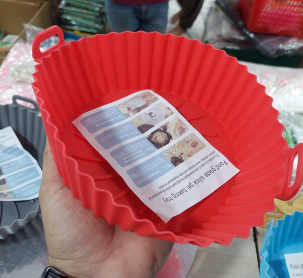 silica gel baking tray | airfryer silicone pot | silicone round air fryer liner with handle non-stick heat resistant (random color) - Image 2