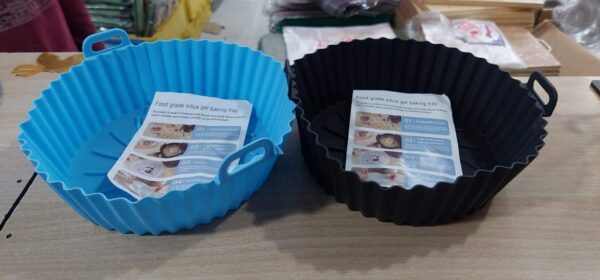 silica gel baking tray | airfryer silicone pot | silicone round air fryer liner with handle non-stick heat resistant (random color) - Image 3