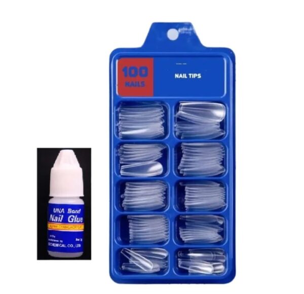 (square shape )artificial nails 100pcs with nail glue, beautiful fancy fake nails ,acrylic nails kit transparent & natural false nail - Image 6