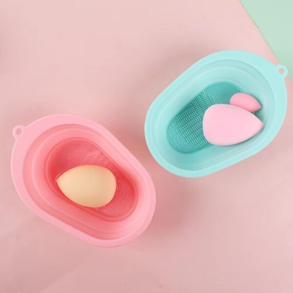 makeup brush cleaning mat bowl, soft and durable silicone cosmetic scrubber bowl (random color) - Image 2