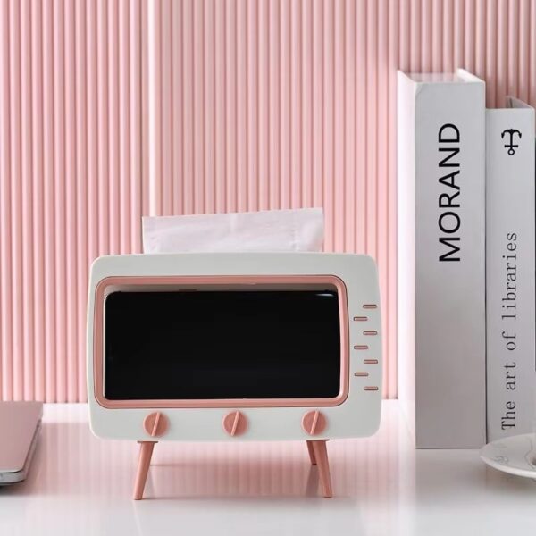 2 in 1 tv shape tissue box & mobile phone or photo holder | creative tissue boxes retro television phone holder (random color) - Image 4