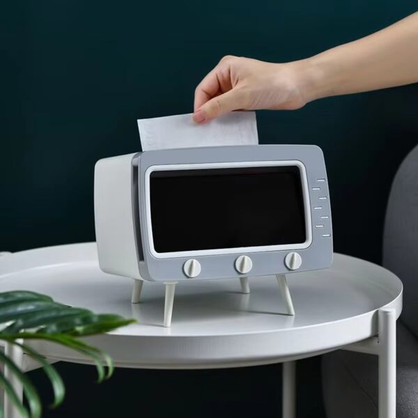 2 in 1 tv shape tissue box & mobile phone or photo holder | creative tissue boxes retro television phone holder (random color) - Image 5