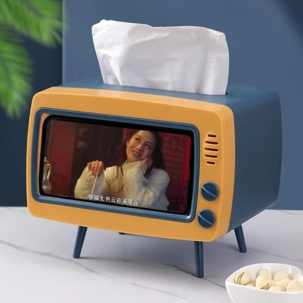 2 in 1 tv shape tissue box & mobile phone or photo holder | creative tissue boxes retro television phone holder (random color) - Image 3