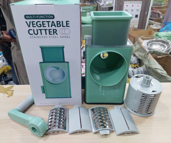 multifunctional rotary vegetable cutter | cheese grater with handle durable mandolin slicer with suction base | 3 in 1 interchangeable blades - Image 2