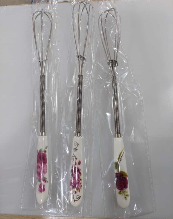 mini ceramic flower print handle egg coffee milk cream beater hand mixer whisk - 1 pc (random whisk) - Image 2