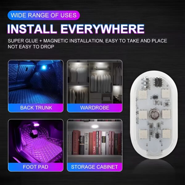 universal rgb touch car led interior lights, usb rechargeable | self adhesive portable led lights for cars rvs and trucks - Image 7