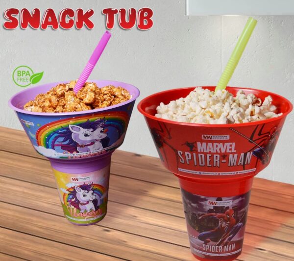 2 in 1 snack tub with straw glass for kids frozen barbie unicorn encanto roblox characters for kids (random color & character) - Image 7