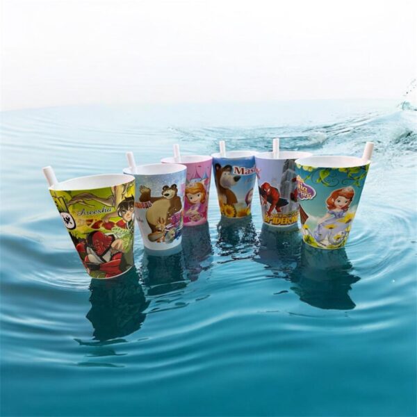(pack of 6) built in straw glass kids character unbreakable (mix characters) - Image 2