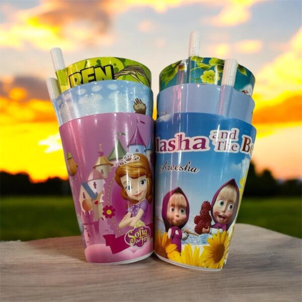 (pack of 6) built in straw glass kids character unbreakable (mix characters) - Image 3