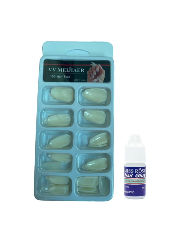 ( round shape ) artificial nails 100pcs with nail glue, beautiful fancy fake nails ,acrylic nails kit natural false nail - Image 3