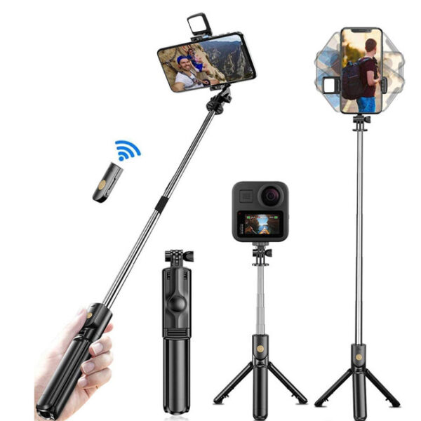 r1s selfie stick with tripod | bluetooth foldable selfie rod with remote control for phone action camera iphone ﻿with flash light