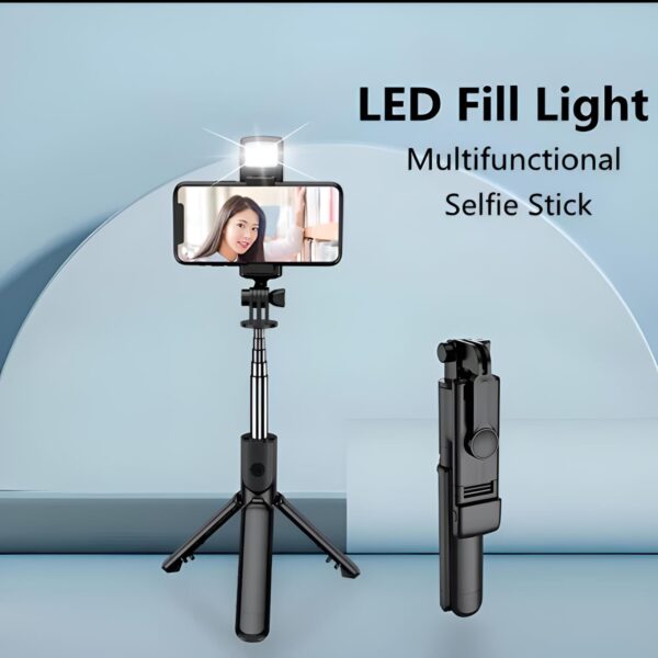 r1s selfie stick with tripod | bluetooth foldable selfie rod with remote control for phone action camera iphone ﻿with flash light - Image 2