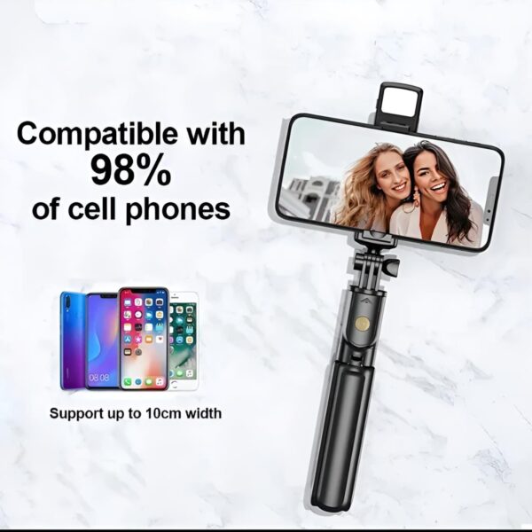 r1s selfie stick with tripod | bluetooth foldable selfie rod with remote control for phone action camera iphone ﻿with flash light - Image 4