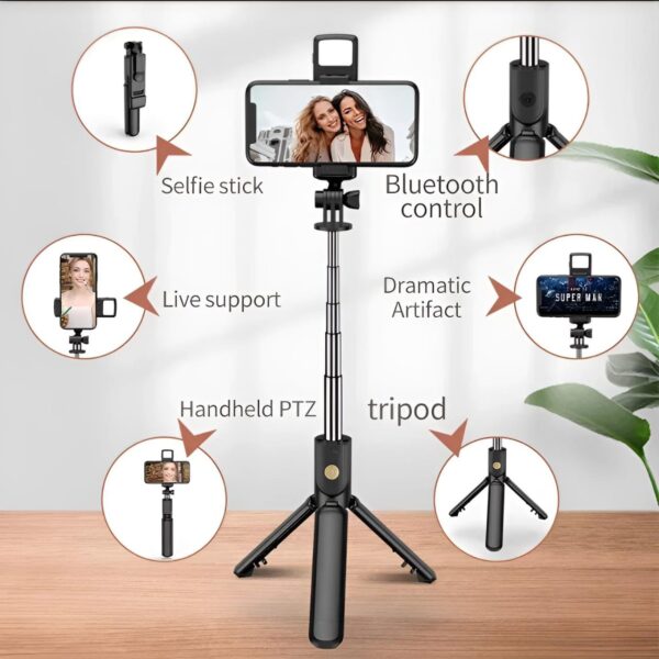 r1s selfie stick with tripod | bluetooth foldable selfie rod with remote control for phone action camera iphone ﻿with flash light - Image 7