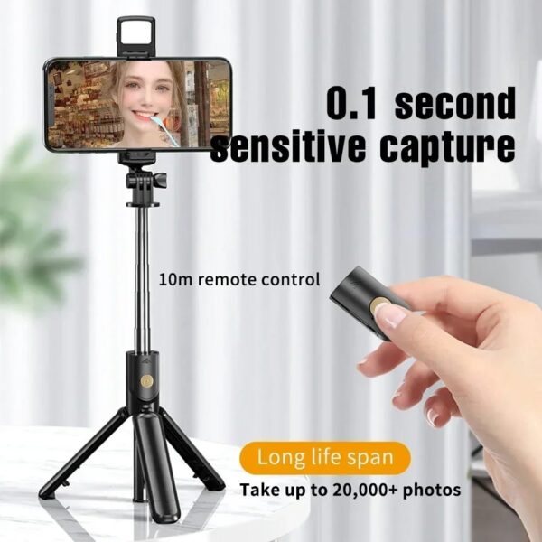 r1s selfie stick with tripod | bluetooth foldable selfie rod with remote control for phone action camera iphone ﻿with flash light - Image 9