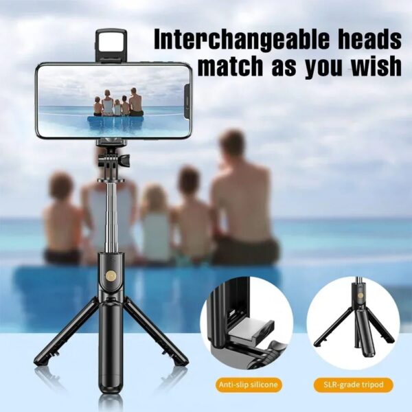 r1s selfie stick with tripod | bluetooth foldable selfie rod with remote control for phone action camera iphone ﻿with flash light - Image 10