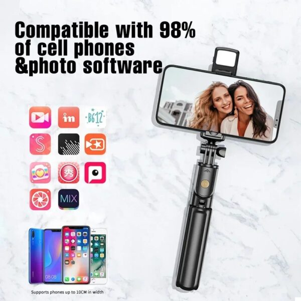 r1s selfie stick with tripod | bluetooth foldable selfie rod with remote control for phone action camera iphone ﻿with flash light - Image 11