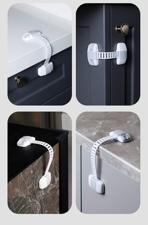 multipurpose adjustable and flexible baby safety latch for drawers cabinets etc,