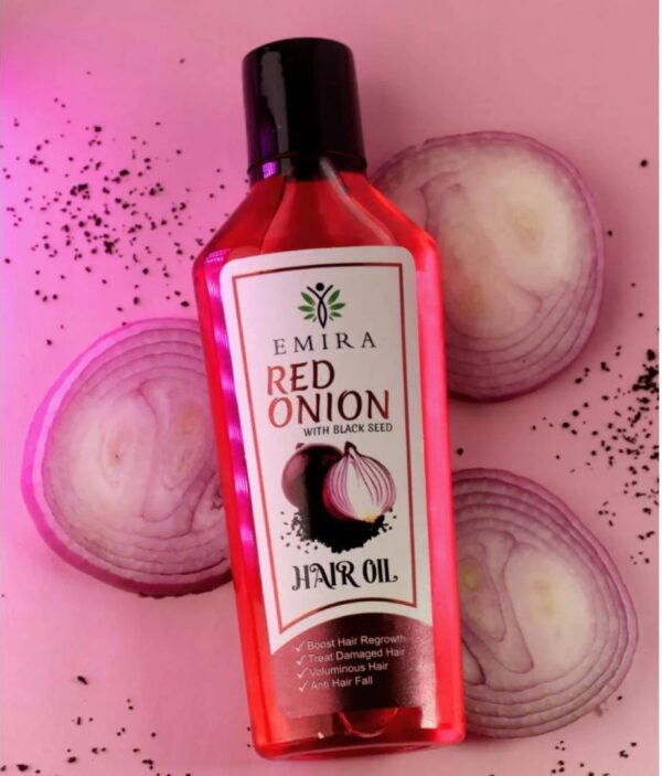 pack of 3 - emira keratin olive with argan hair oil | red onion with black seed hair oil | rice + collagen with minerals hair oil - 120ml - Image 3