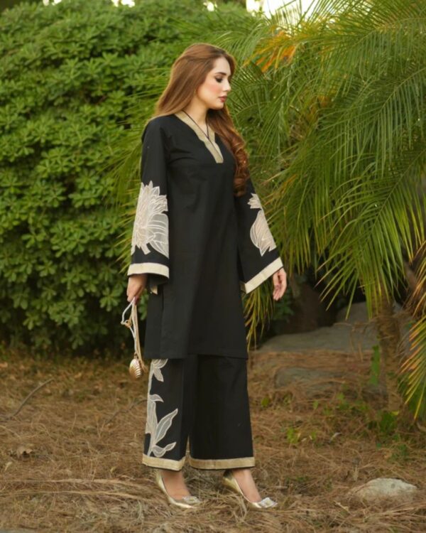 almond emb shirt with almond emb plazo (black) - Image 5