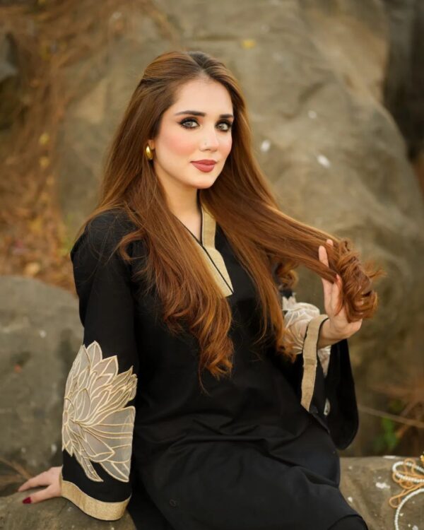 almond emb shirt with almond emb plazo (black) - Image 3