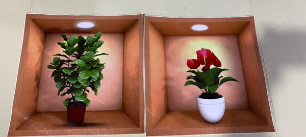4 sheets flower decoration art magic sticker,3d vinyl removable wall sticker decals diy, plants false niche green potted plants mural (style-b) - Image 3