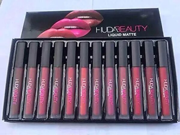 pack of 12 multicolor lip gloss huda beauty for girls and women - Image 2