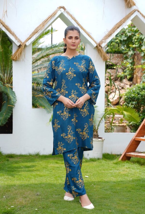 daffodil print 2pc dress | shirt and trouser for girls & womens - Image 17