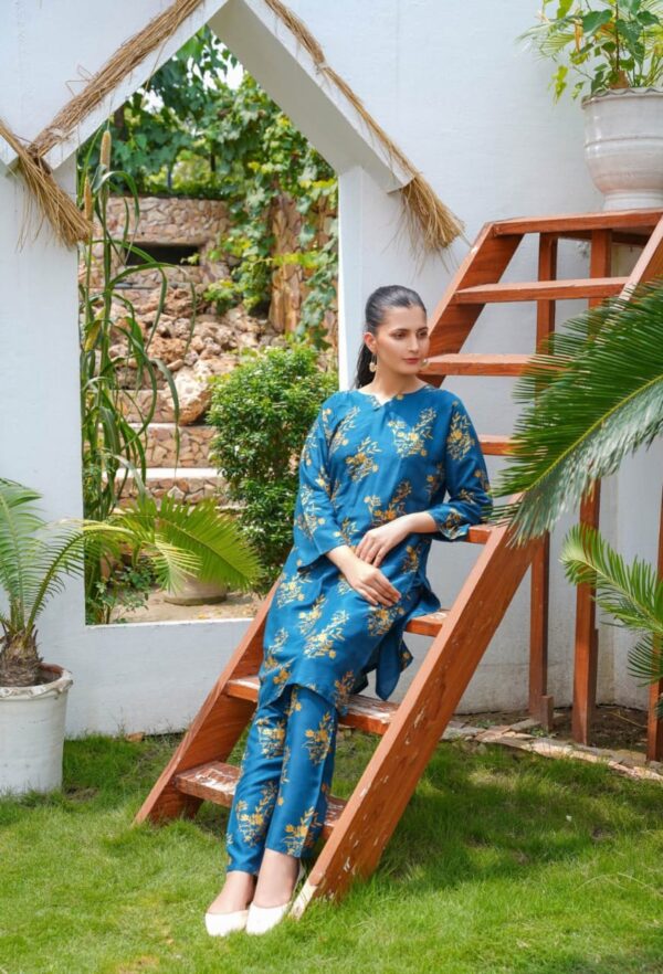 daffodil print 2pc dress | shirt and trouser for girls & womens - Image 16